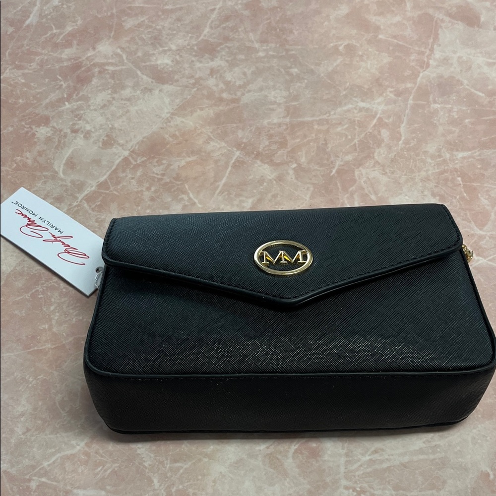 Marilyn Monroe Elegant Black Clutch or crossbody bag with Gold Emblem
